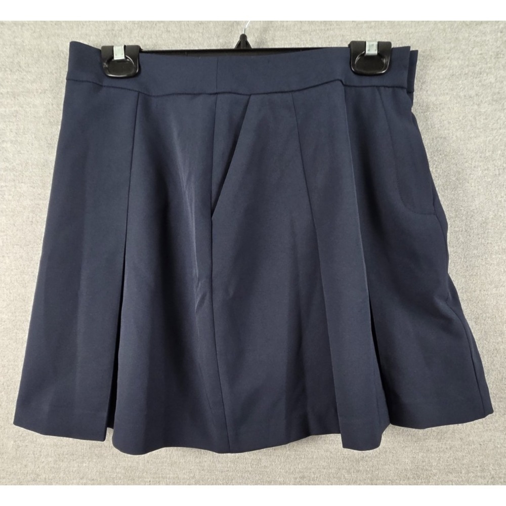 Kenneth‎ Cole Carreman Luxe Twill Pleated Skirt 6 Navy Blue Old Money Preppy NEW